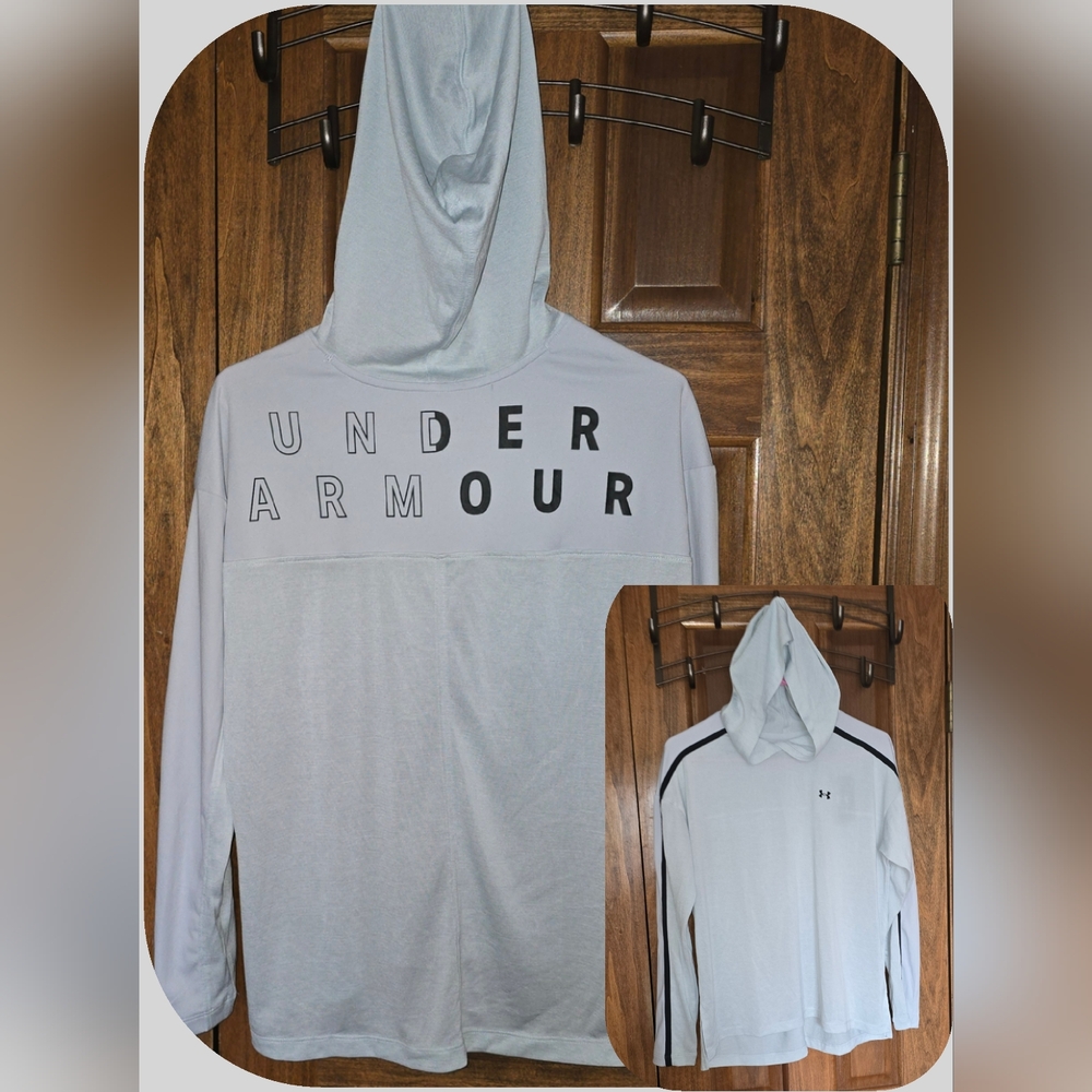 Under Armour: Heat Gear Long Sleeve Lightwt Hoodie|Split/HiLo|Gray w/UA Logo|NWT